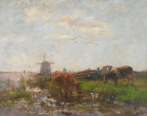 Gado pastando na beira da água, c.1880-90